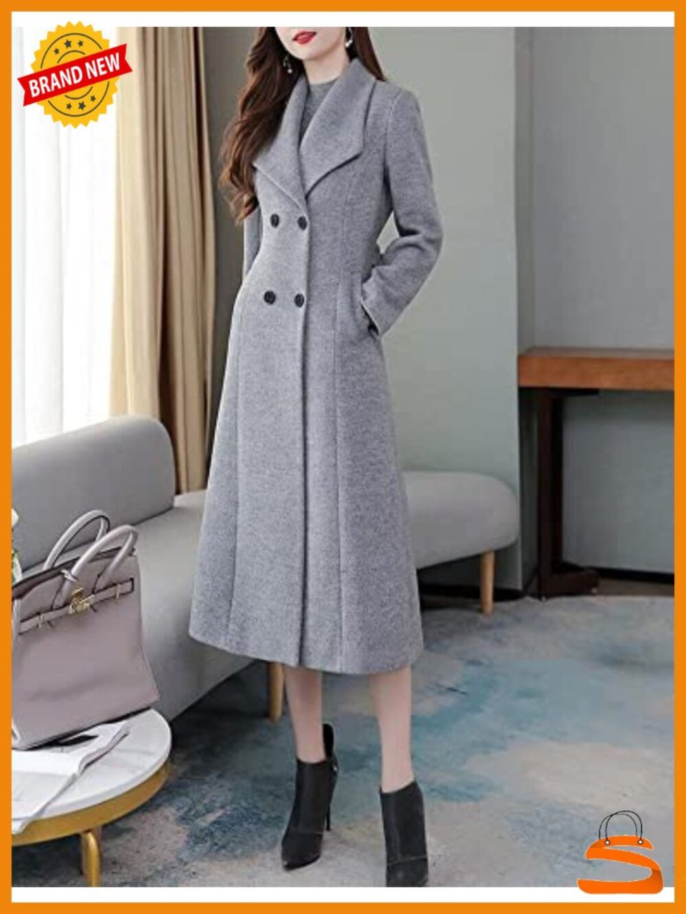 Shawl Collar Long Wool Coat Double Breasted Trench Coat - Picture 4 of 6